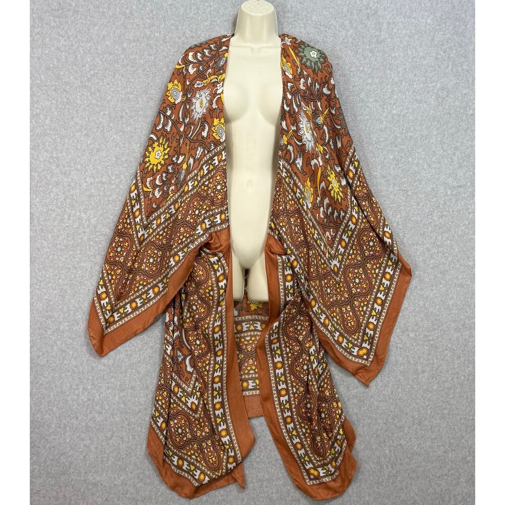 Free People Brown & Yellow Paisley Swim Coverup Kimono